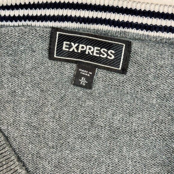 Express Men's XL Sweater Grey Solid Cotton V-Neck Top Long Sleeve Pullover - Picture 3 of 12